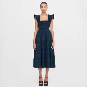 Hill House Navy and Green Check Midi Dress
